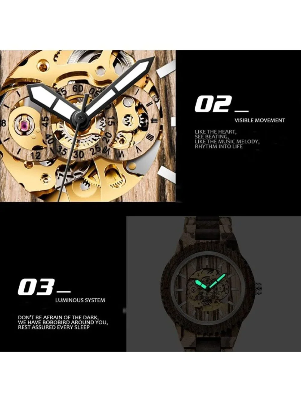 Men's Dark Brown Analog No Battery Fashion Mechanical Movement Wooden Watch